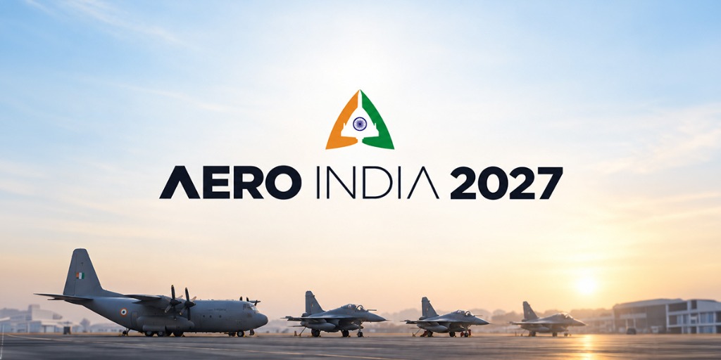Indian Air Force fighter jets and transport aircraft in formation for Aero India 2027