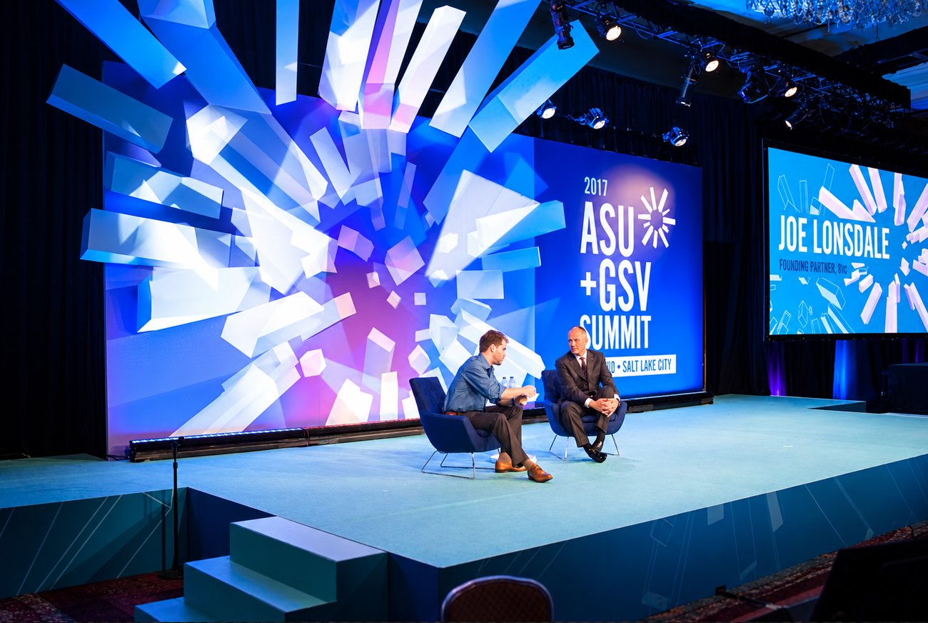 ASU+GSV Summit main stage with large-format curved LED backdrop built by Morph