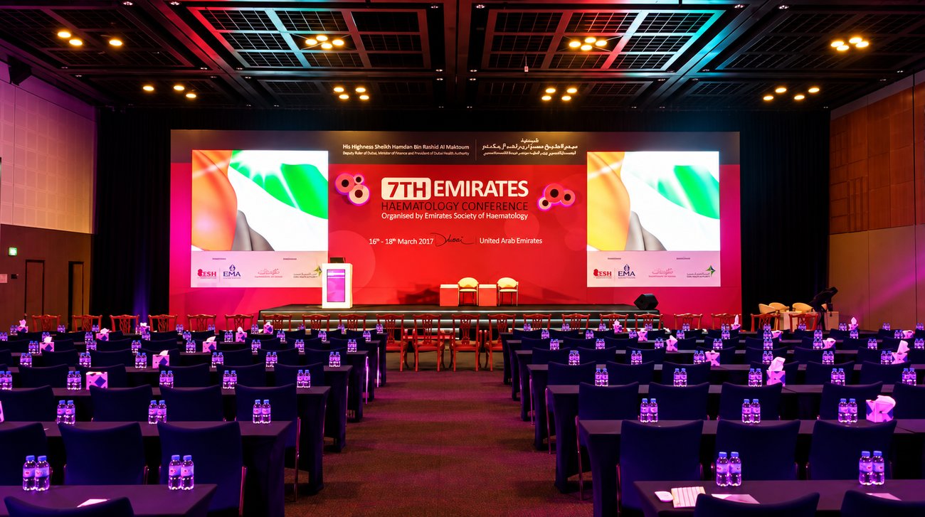 7th Emirates Haematology Conference stage set and LED wall in Dubai, built by Morph